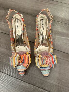 Pierre Dumas Multicolor Striped Bow Slingback Heels - Bright Stripes